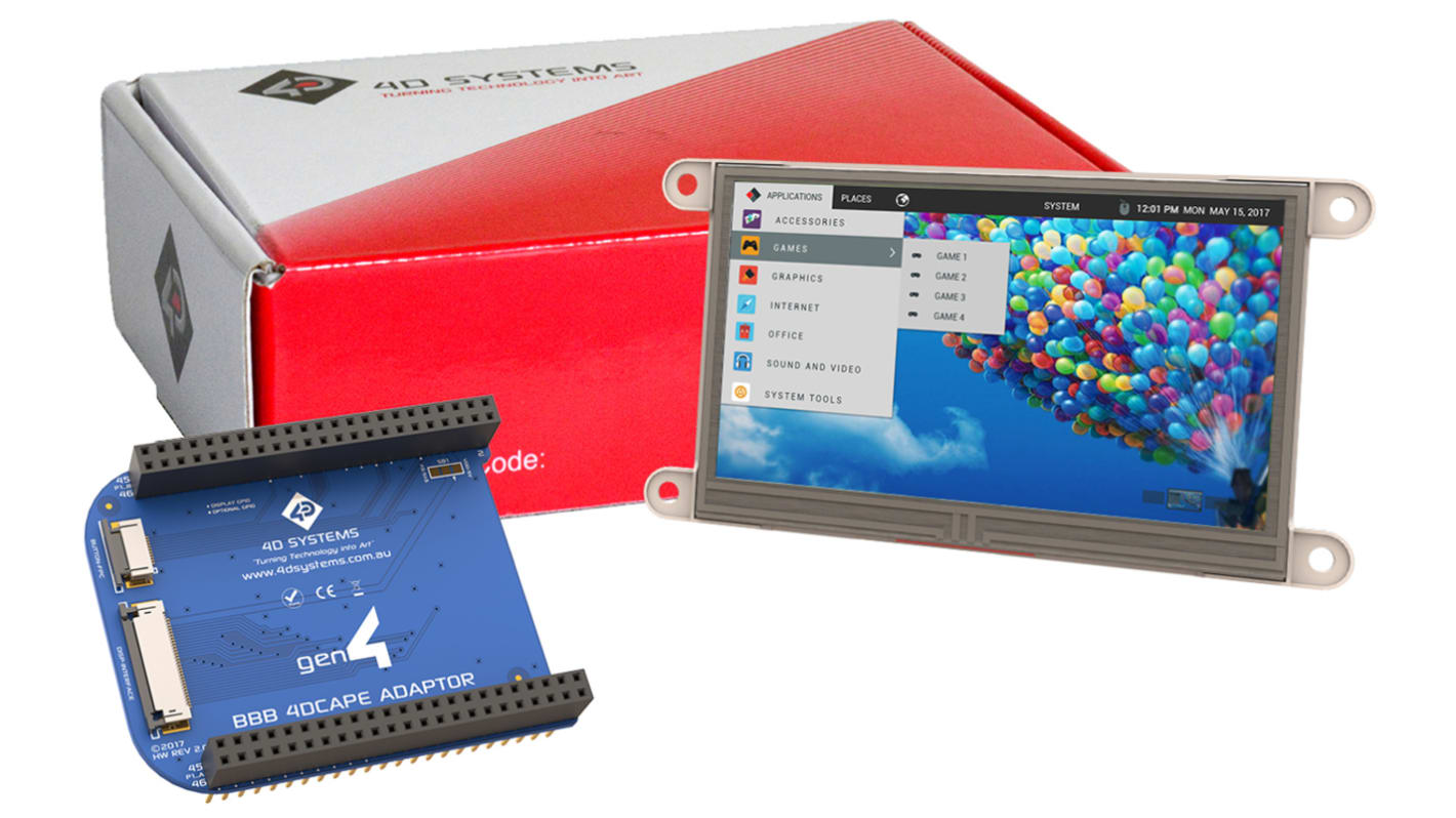 4D Systems gen4-4DCAPE-43T TFT LCD Colour Display / Touch Screen, 4.3in, 480 x 272pixels
