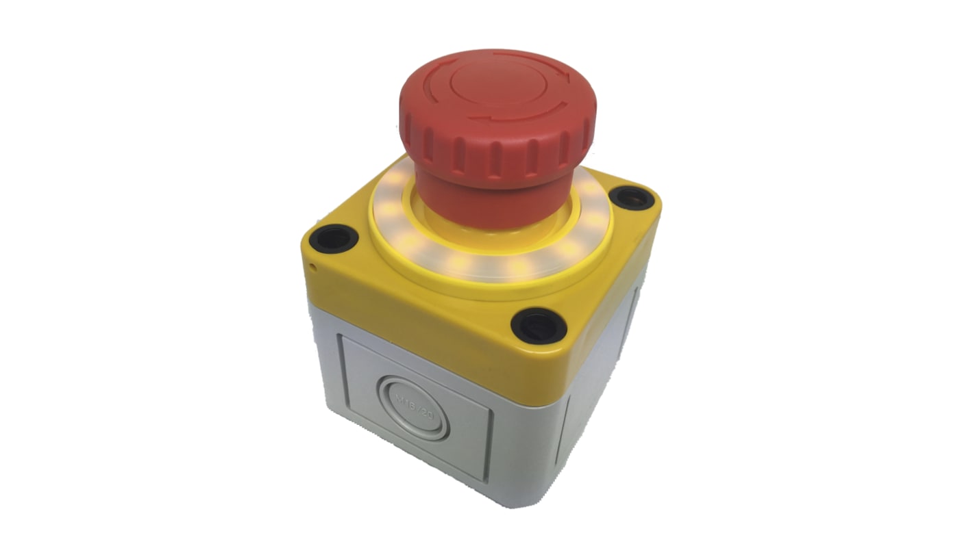 APEM A02ES-I Series Twist Release Emergency Stop Push Button, Panel Mount, 22mm Cutout, 2NC, IP65