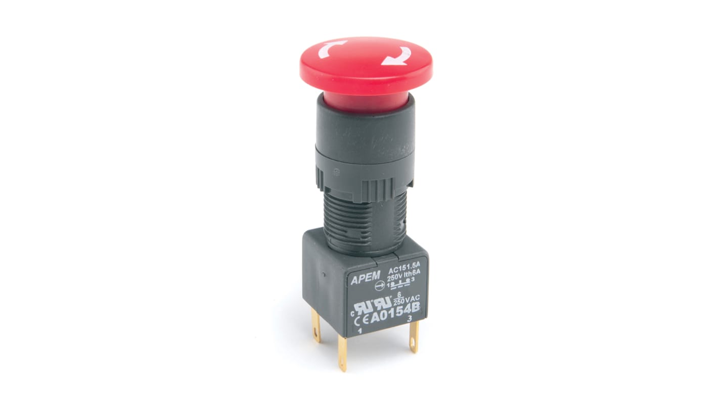 APEM Emergency Stop Push Button, Panel Mount, DPDT, IP65