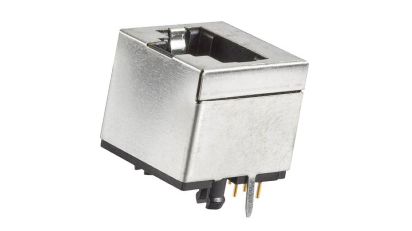 Amphenol ICC MOD JACK Series Female RJ45 Connector, PCB Mount, Cat3, Nickel Plated Copper Alloy Shield Right Angle 1
