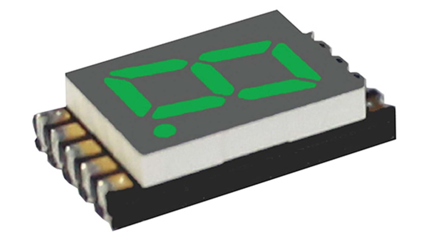 DSM7UA30105 VCC 7-Segment LED Display, CA Green 150 mcd RH DP 7.6mm