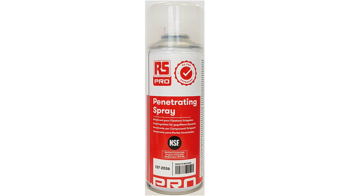 RS PRO 400 ml Penetrating Spray Degreasing lubricant and for Food Industry, General Purpose Use