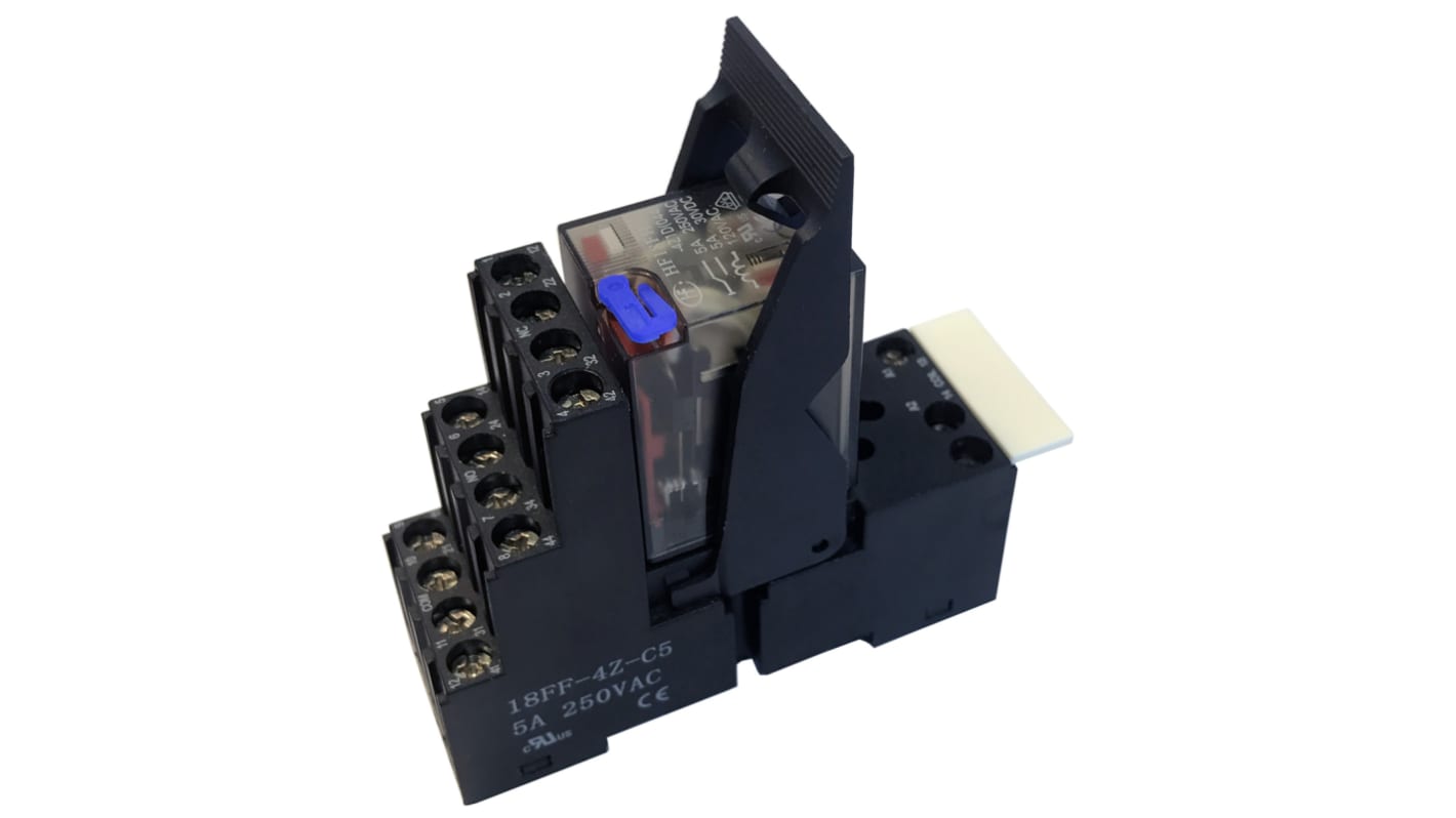 Hongfa Europe GMBH 接口继电器, 12V 直流线圈, 4PDT触点, DIN导轨安装, 5A负载, 12 V dc → 250V 交流开关电压, 4RM系列