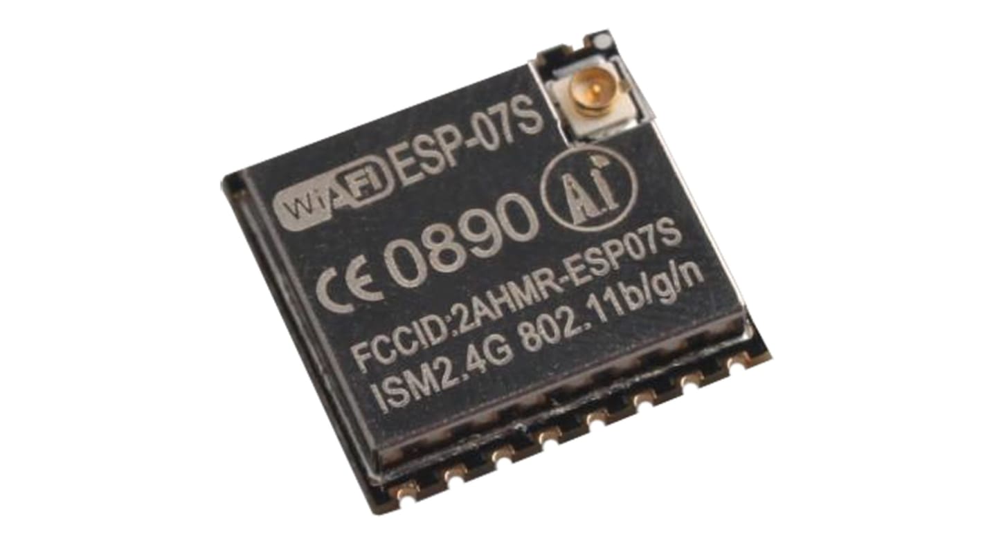 Moduł WiFi ESP-07S, FTP, HTTP, IPv4, TCP/IP, AES, TKIP, WEP, WPA, WPA2, GPIO, HSPI, I2C, I2S, IR, PWM, UART, 3 to 3.6V,