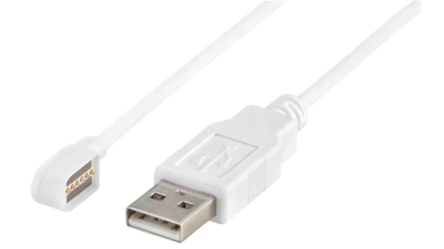 Cavo USB Rosenberger USB A/Magnetico rettangolare, L. 1.5m, col. Bianco