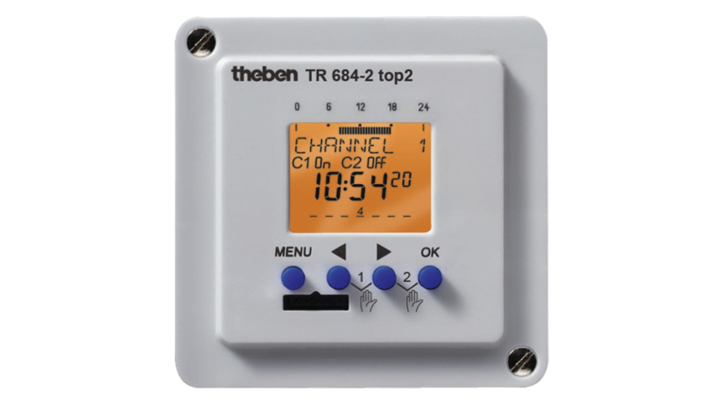 Temporizzatore Theben / Timeguard, SPDT, 230 → 240 V c.a., 2 canali, Ore,Minuti
