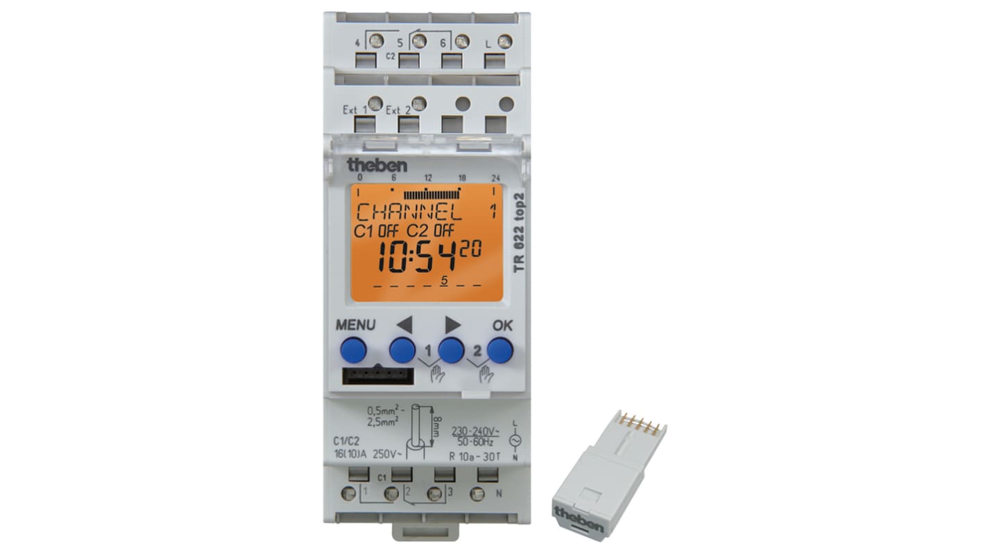 Theben Digital DIN Rail Time Switch 12 → 24 V, 2-Channel