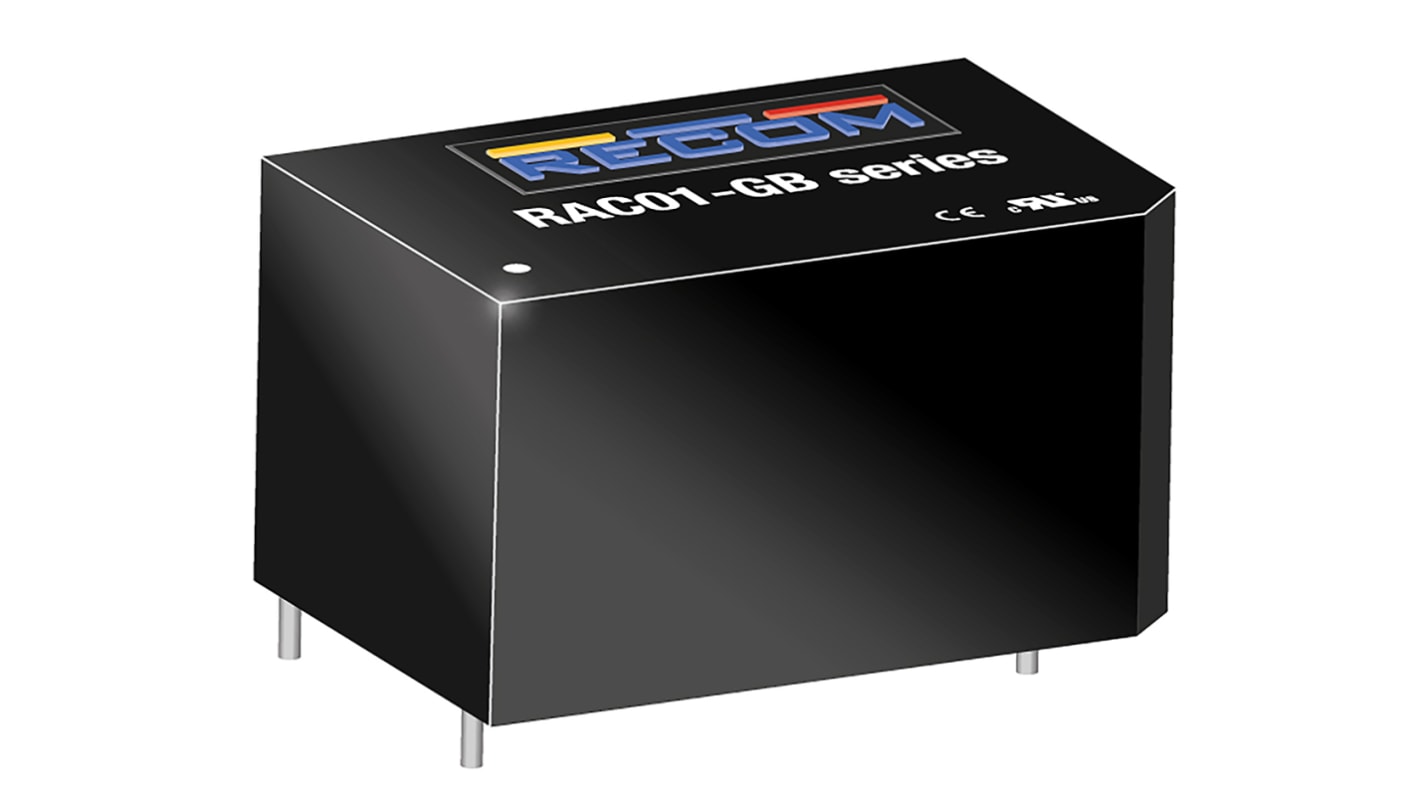Alimentatore switching Recom RAC01-12SGB, 1W, ingresso 100 → 240V ca, uscita 12V cc, 83mA RAC01-GB