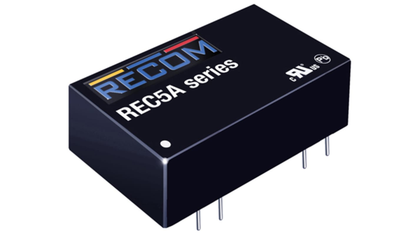 Recom REC5A DC-DC Converter, 5V dc/ 1A Output, 18 → 36 V dc Input, 5W, Through Hole, +68°C Max Temp -40°C Min