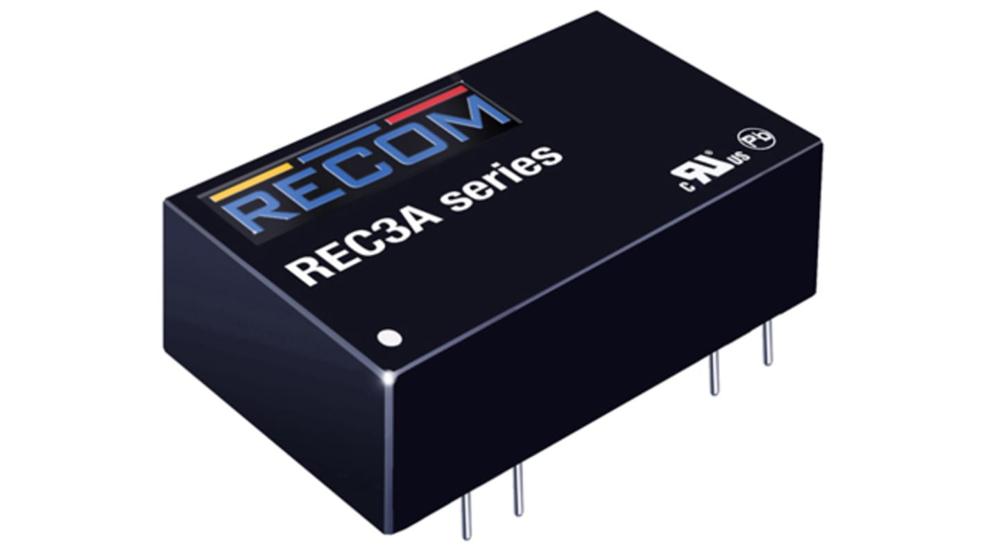 Recom REC3A Isolated DC-DC Converter, 5V dc/ 600mA Output, 4.5 → 9 V dc Input, 3W, Through Hole, +100 °C, +85 °C