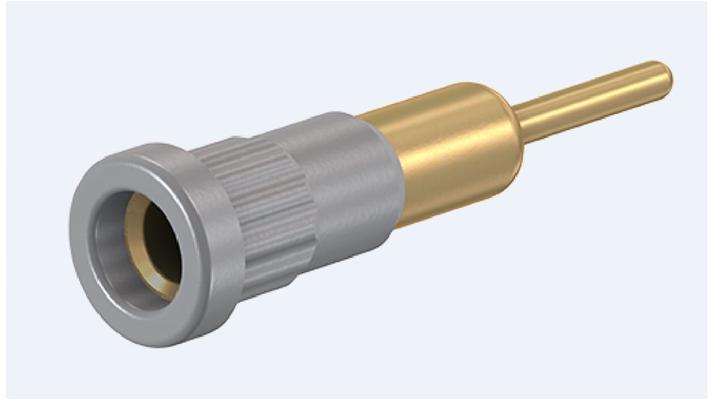 Staubli Grey Female Banana Socket, 4 mm Connector, Press Fit Termination, 25A, 30 V, 60V dc, Gold Plating