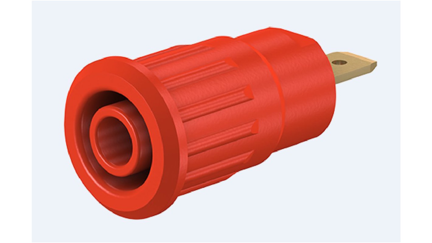 Staubli Red Female Banana Socket, 4 mm Connector, Press Fit Termination, 24A, 1000V, Gold Plating