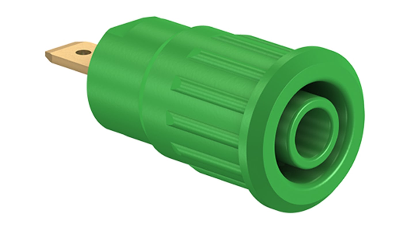 Staubli Green Female Banana Socket, 4 mm Connector, Press Fit Termination, 24A, 1000V, Gold Plating