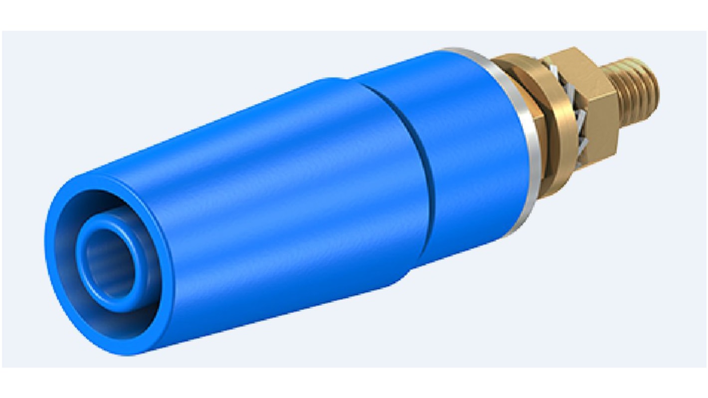 Staubli Blue Female Banana Socket, 4 mm Connector, Bolt Termination, 32A, 600V, Gold Plating