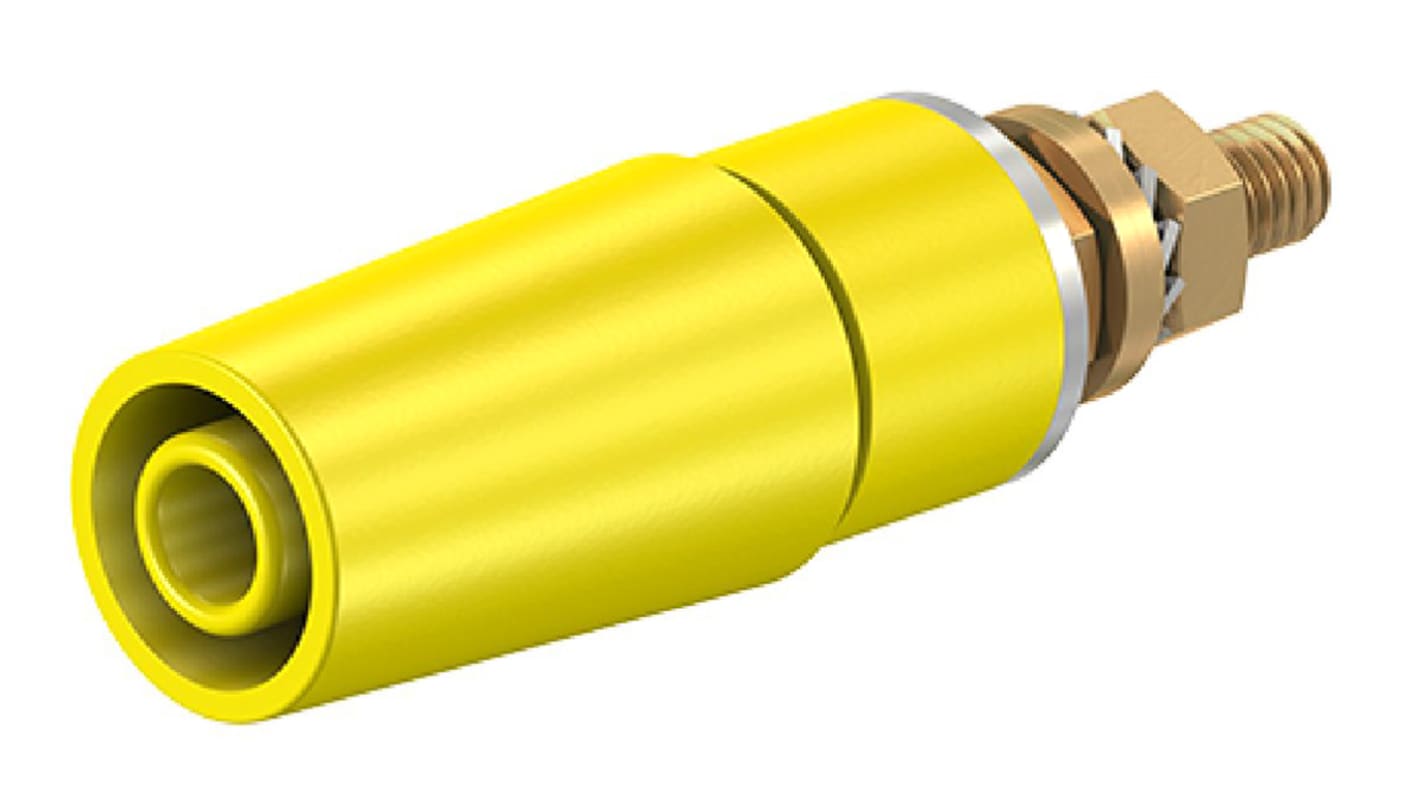 Conector banana hembra Hembra, 32A, 600V, Contacto Oro, Amarillo