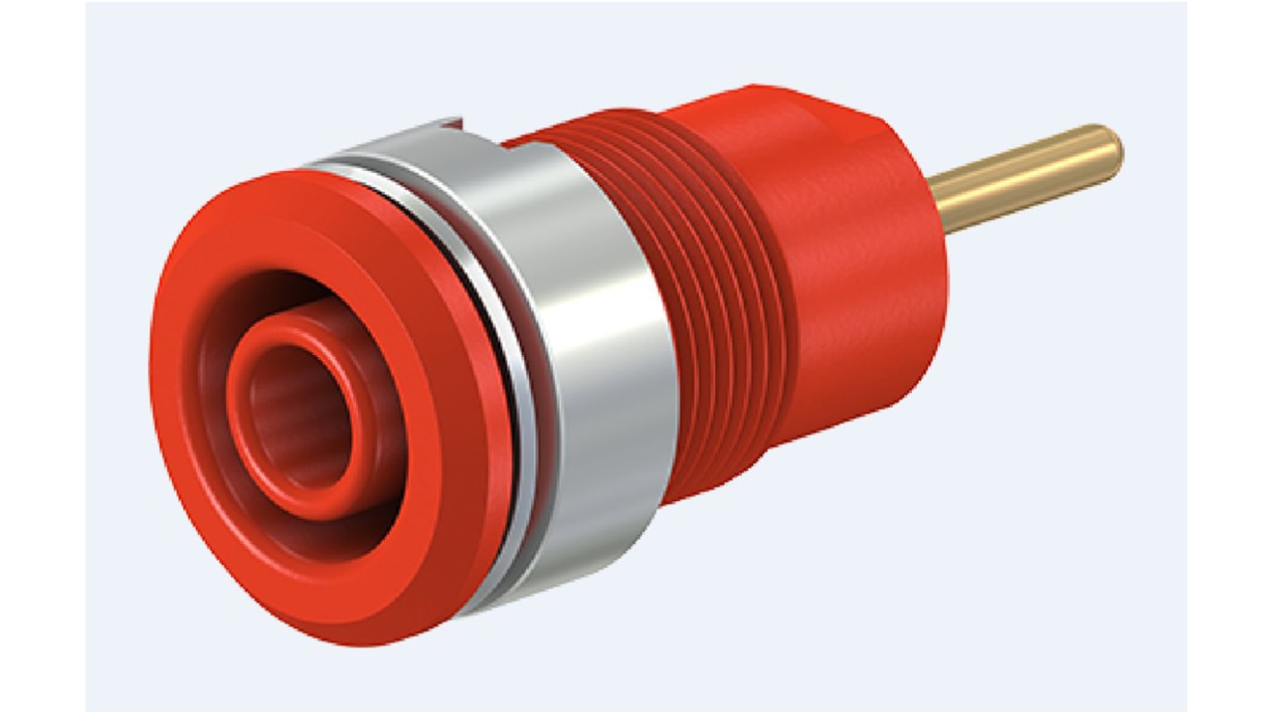 Conector banana hembra Hembra, 24A, 1000V, Contacto Oro, Rojo