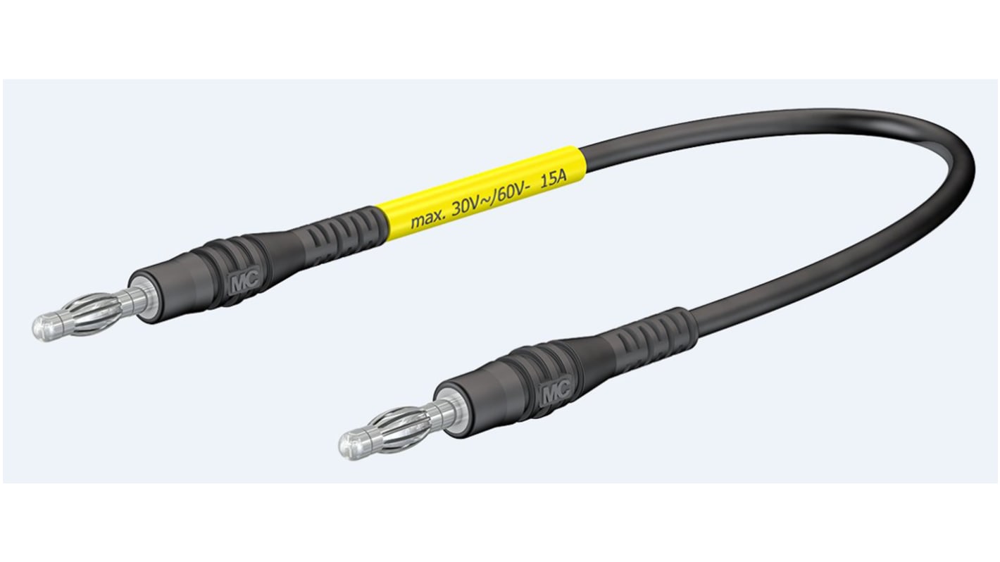 Staubli 4 mmコネクタテストリード, リード長:1m 30 V ac, 60V dc 黒