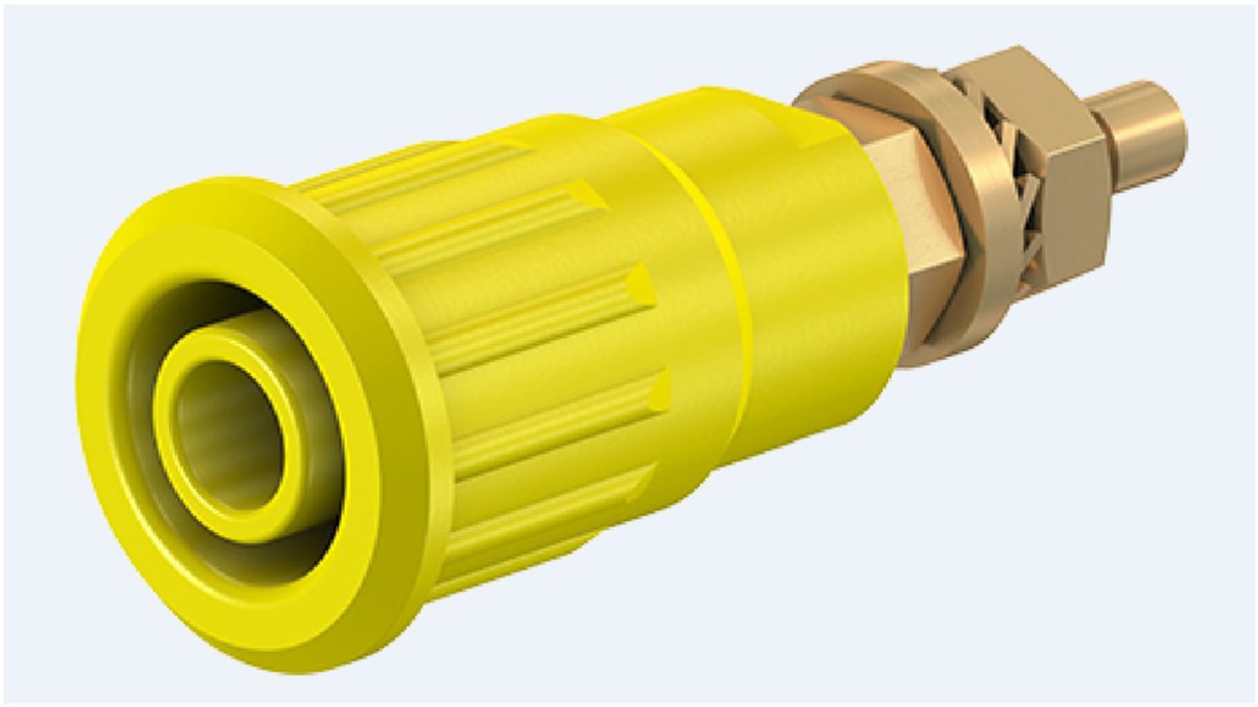 Staubli Yellow Female Banana Socket, 4 mm Connector, Press Fit Termination, 24A, 1000V, Gold Plating