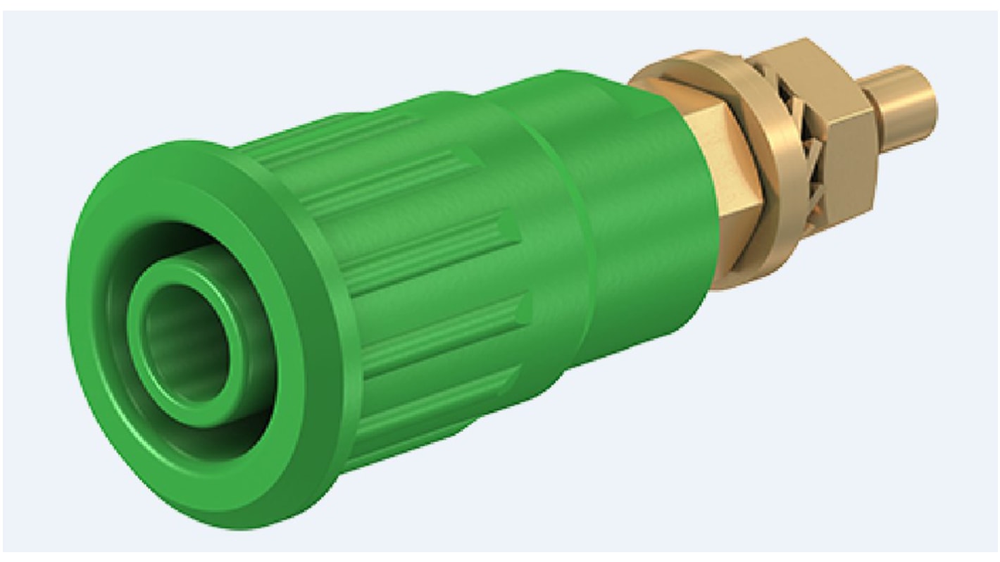 Conector banana hembra Hembra, 24A, 1000V, Contacto Oro, Verde
