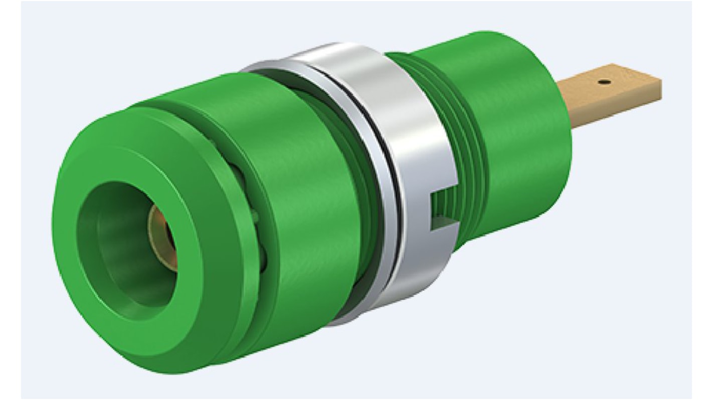 Staubli Green Female Banana Socket, 2mm Connector, Tab Termination, 10A, 600V, Gold Plating