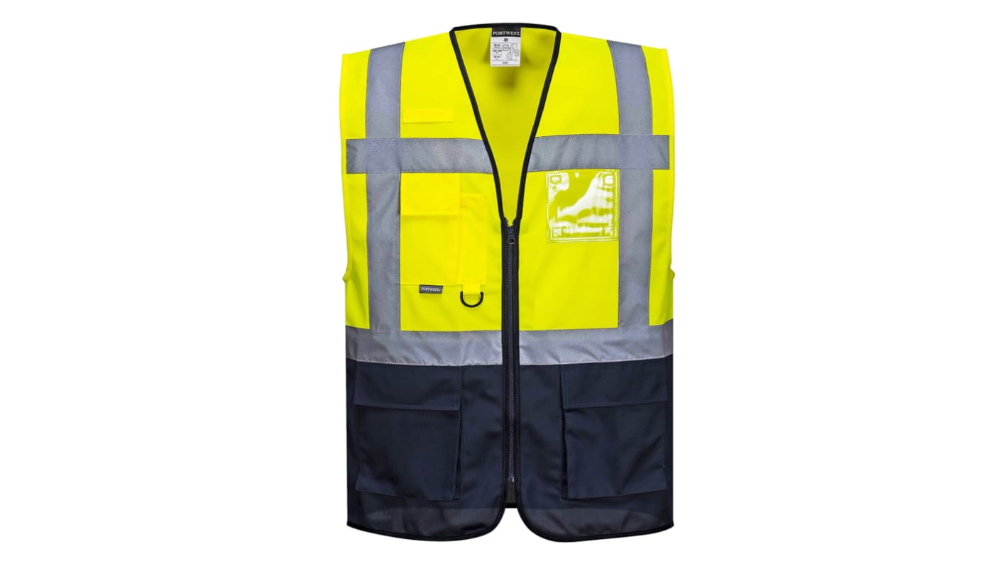 Chaleco de alta visibilidad Unisex Portwest de color Amarillo, talla S, cierre con cremallera