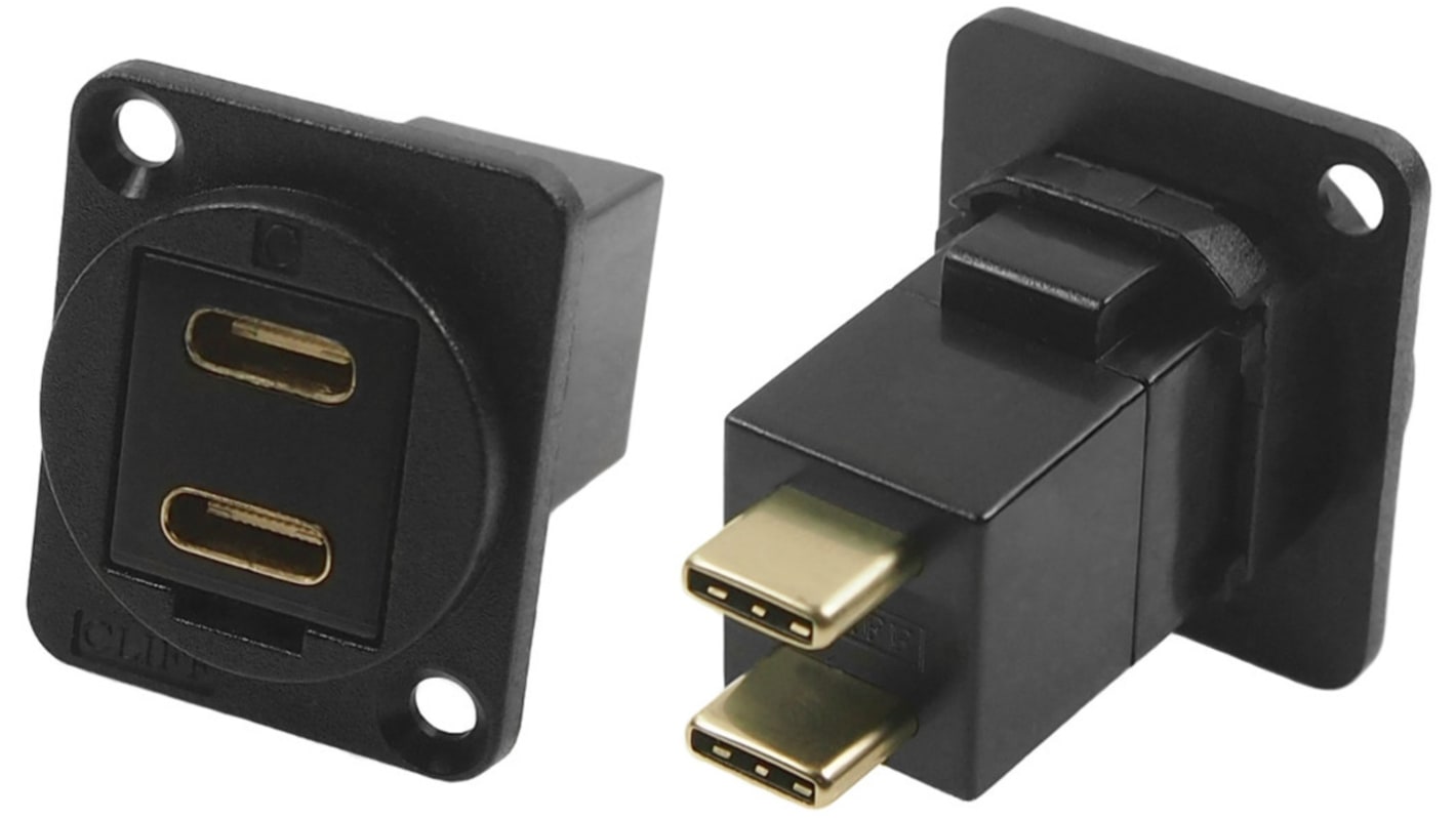 RS PRO Straight, Panel Mount, Female to Male- Single Port Type C USB Connector