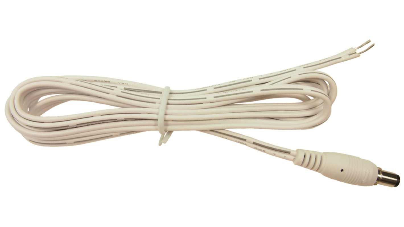 RS PRO Strømkabel, 2m Sort, 2 A, 2,5 mm jævnstrøm til Utermineret, 16V 0,2 mm2