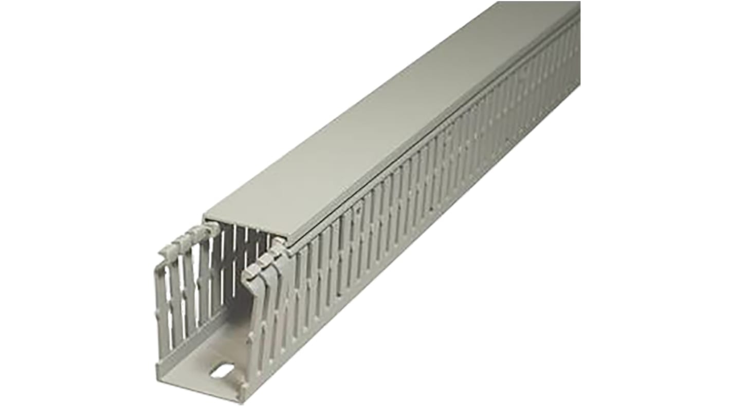 SES Sterling GN-A6/4 LF Grey Slotted Panel Trunking - Open Slot, W25 mm x D30mm, L2m, PVC