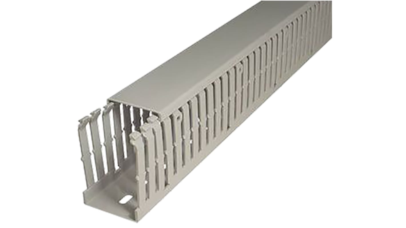 SES Sterling GF-DIN-A7/5 Grey Slotted Panel Trunking - Open Slot, W25 mm x D50mm, L2m, PVC