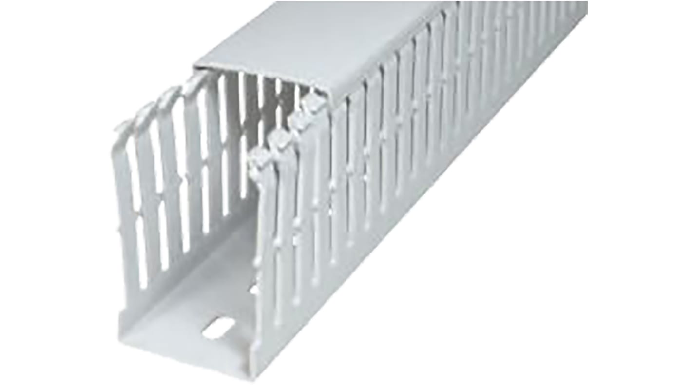 SES Sterling GF-DIN-SH-A7/5 Grey Slotted Panel Trunking - Open Slot, W25 mm x D25mm, L2m, Halogen Free PC/ABS