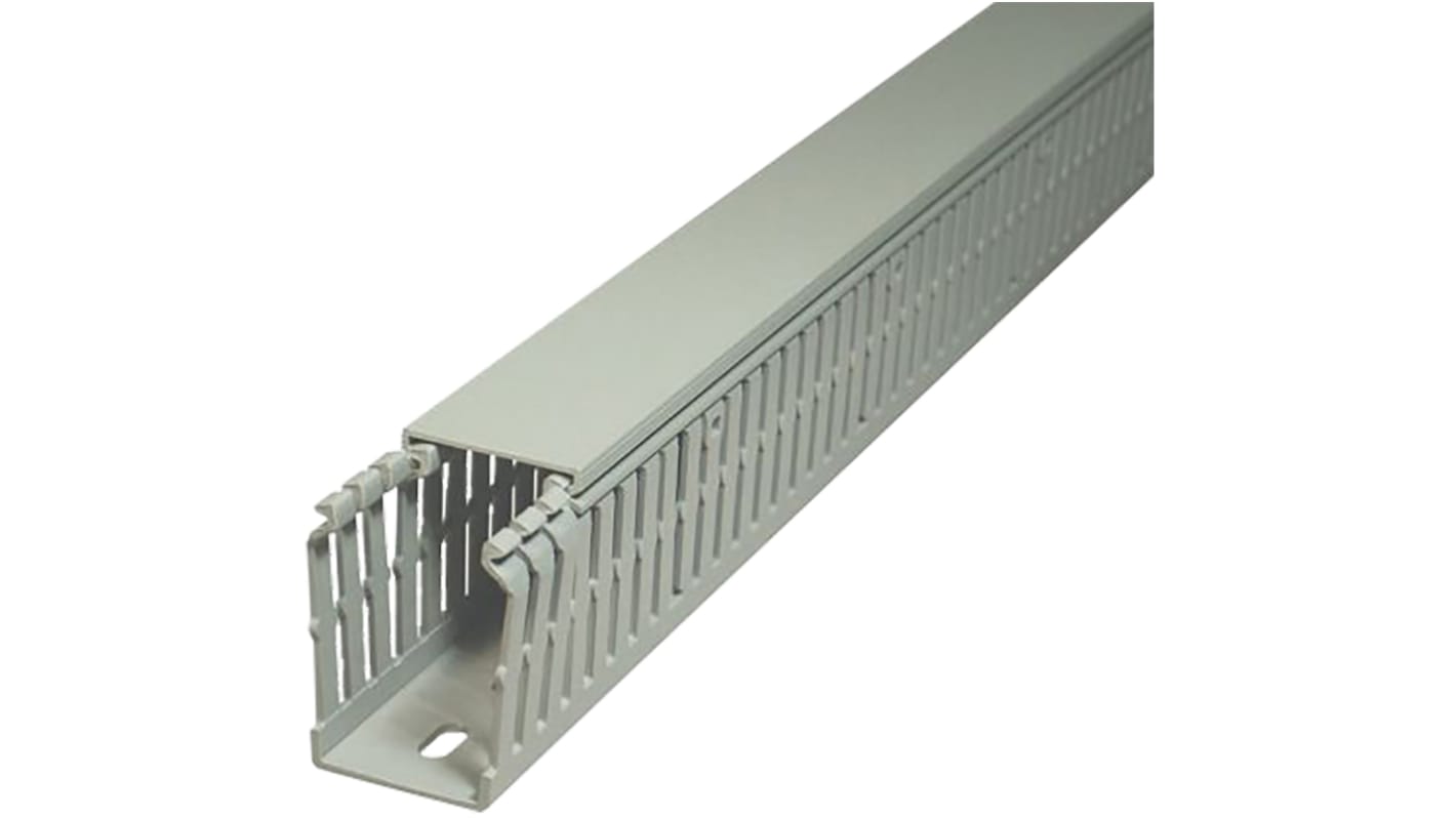 SES Sterling GN-A6/4 LF Grey Slotted Panel Trunking - Open Slot, W100 mm x D80mm, L2m, PVC