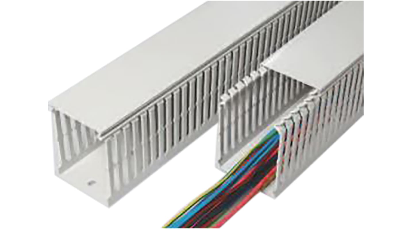SES Sterling GN-HF-A6/4 Grey Slotted Panel Trunking - Open Slot, W30 mm x D30mm, L2m, Halogen Free PC/ABS