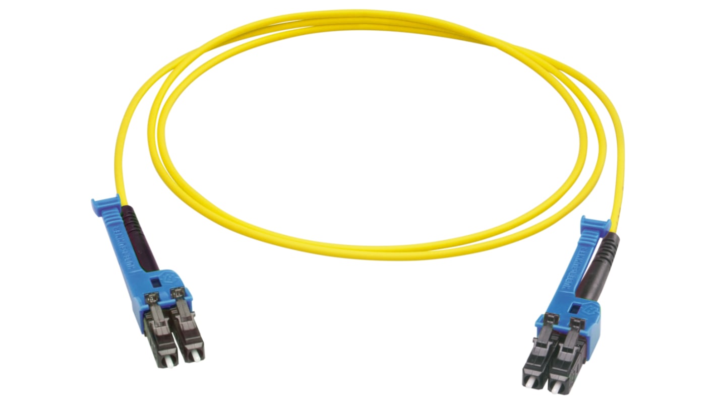 Huber+Suhner LC to LC Duplex Single Mode G657A2 Fibre Optic Cable, 2.1mm, Yellow, 1m