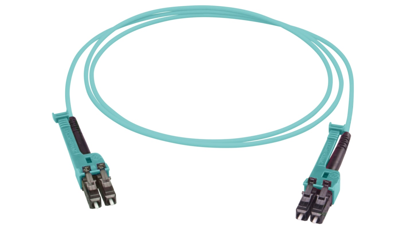 Huber+Suhner LC to LC Duplex Multi Mode OM3 Fibre Optic Cable, 2.1mm, Aqua, 30m