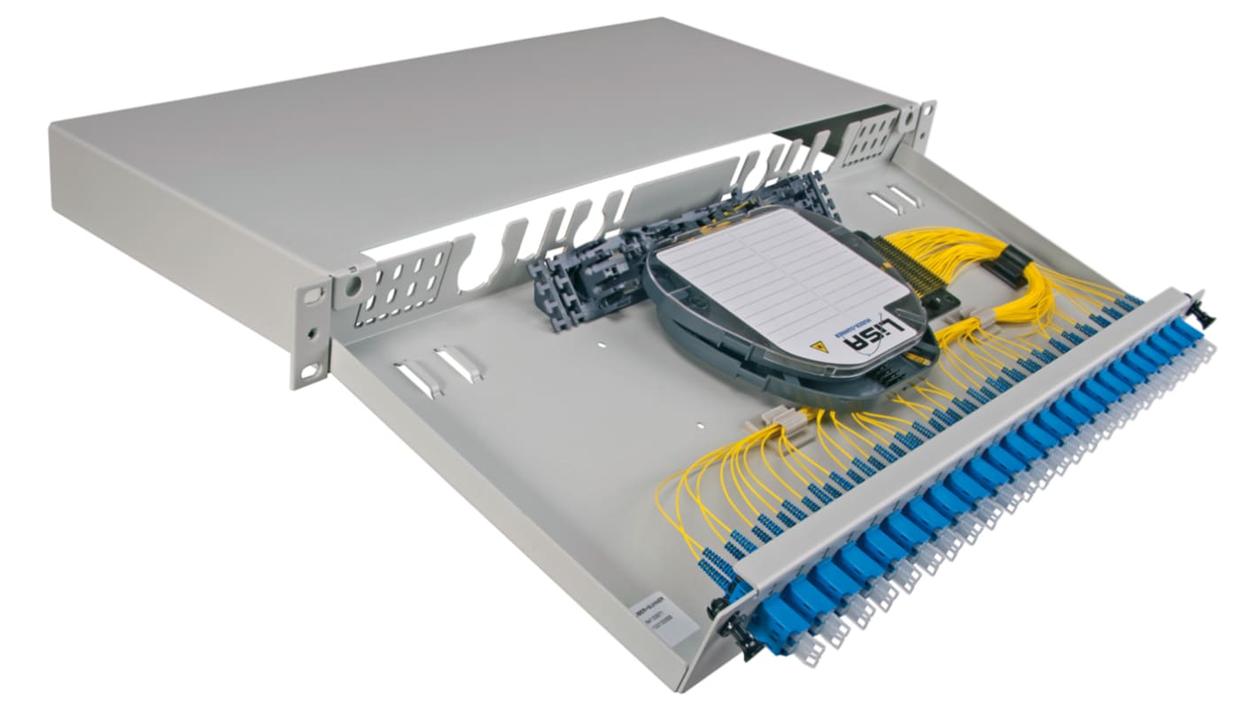 Huber+Suhner 24 Port SC Single Mode Simplex Fibre Optic Patch Panel With 24 Ports Populated, 1U