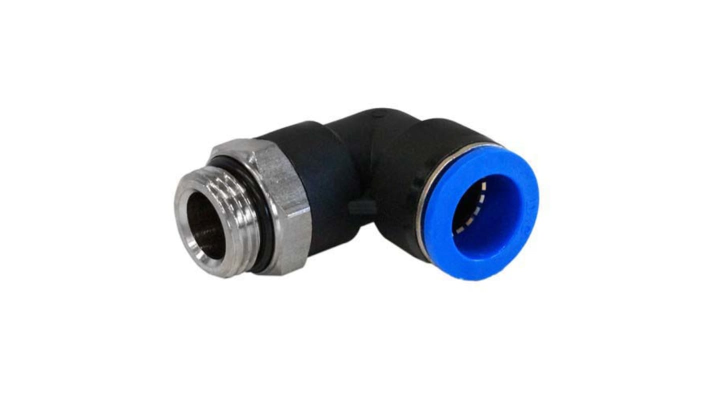 RS PRO Elbow Threaded Adaptor, R 1/4 Male to Push In 10 mm, Threaded-to-Tube Connection Style