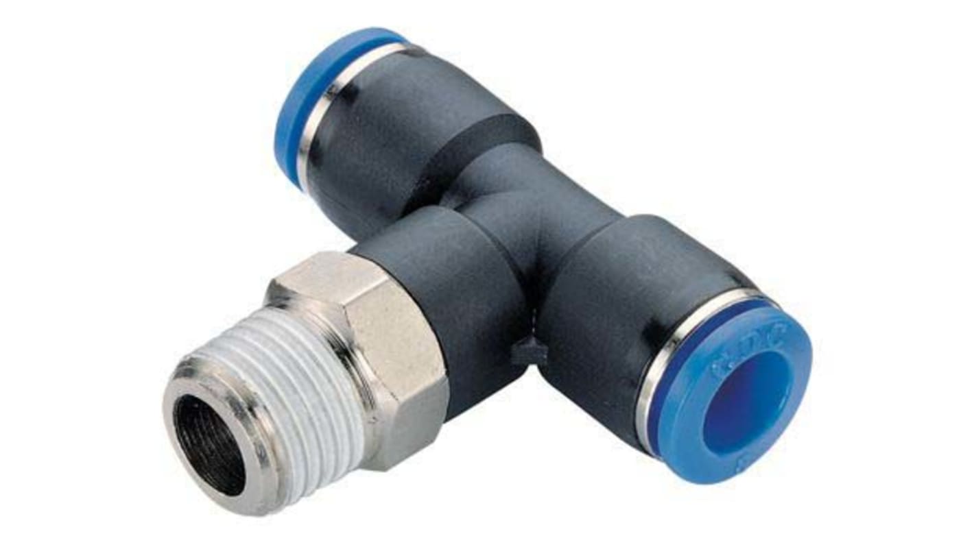 RS PRO Tee Threaded Adaptor, Push In 10 mm to Push In 10 mm, Threaded-to-Tube Connection Style