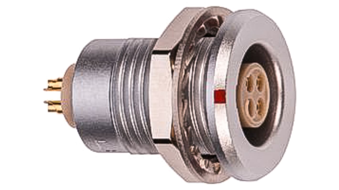 Lemo Circular Connector, 4 Contacts, Panel Mount, M12 Connector, Socket, Female, IP68, 1T Series