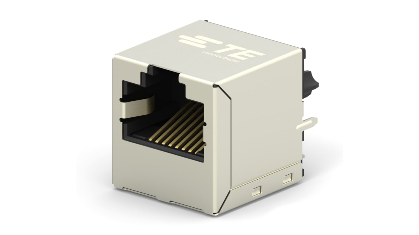 TE Connectivity 2301995 Series Female RJ45 Connector, PCB Mount, Cat6, Nickel Plated Brass Shield Vertical 1 x 1 Port 8