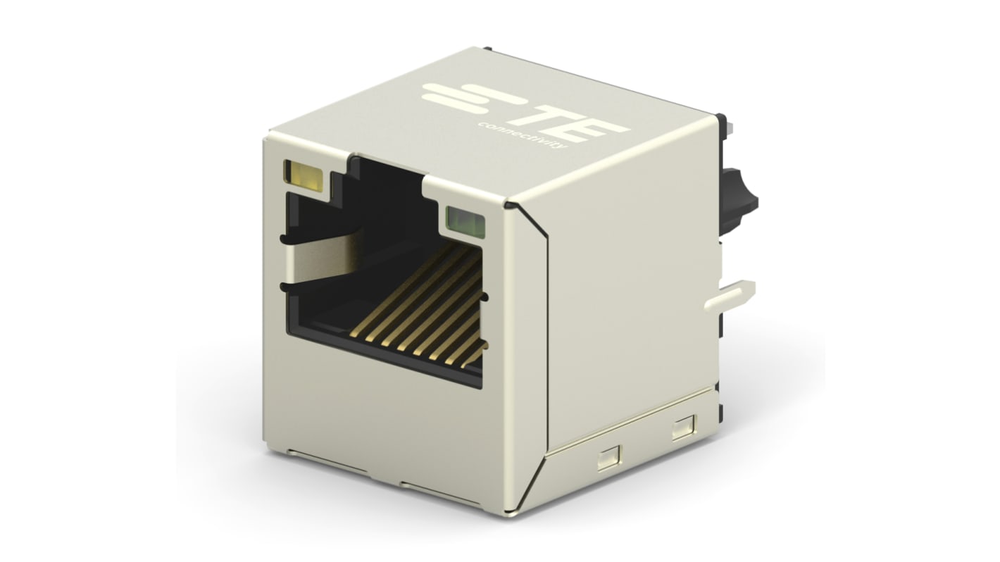 TE Connectivity 2301995 Series Female RJ45 Connector, PCB Mount, Cat6, Nickel Plated Brass Shield Vertical 1 x 1 Port 8