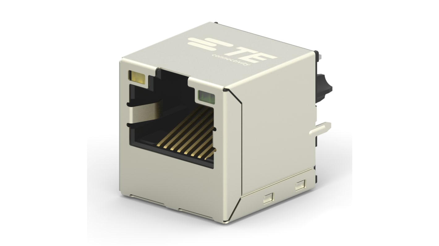 TE Connectivity 2301995 Series Female RJ45 Connector, PCB Mount, Cat6, Nickel Plated Brass Shield Vertical 1 x 1 Port 8