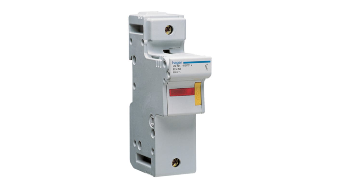 Hager 125A Rail Mount Fuse Holder for 22 x 58mm Fuse, 1P, 690V ac