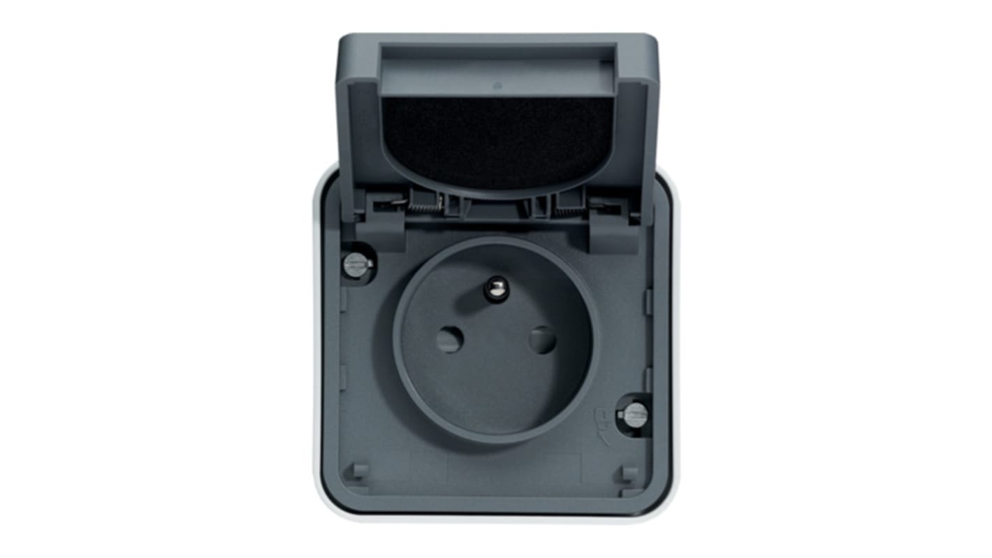 Hager Cubyko Grey 1 Gang Plug Socket, 2 Poles, 16A, Outdoor Use