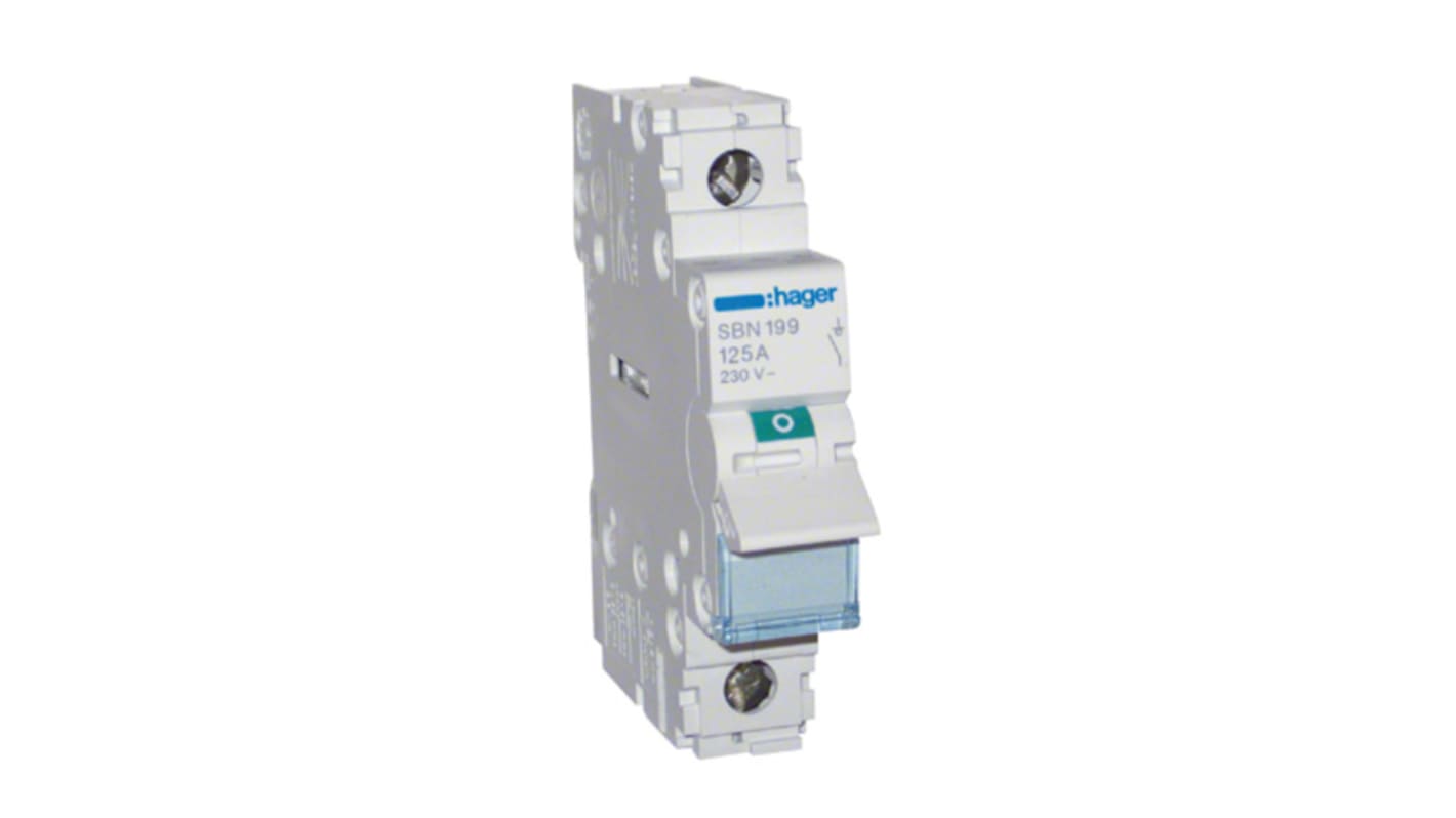 Hager 1P Pole Isolator Switch - 125A Maximum Current, IP20