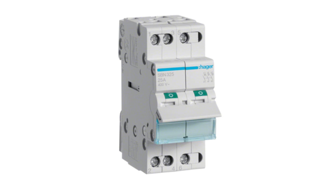 Hager 3P Pole Isolator Switch - 25A Maximum Current, IP20