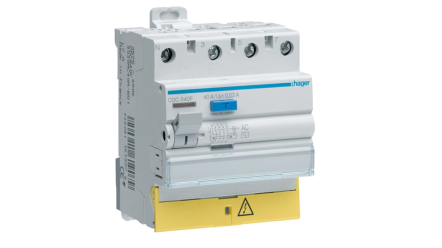 Hager RCCB, 63A, 4 Pole, 30mA
