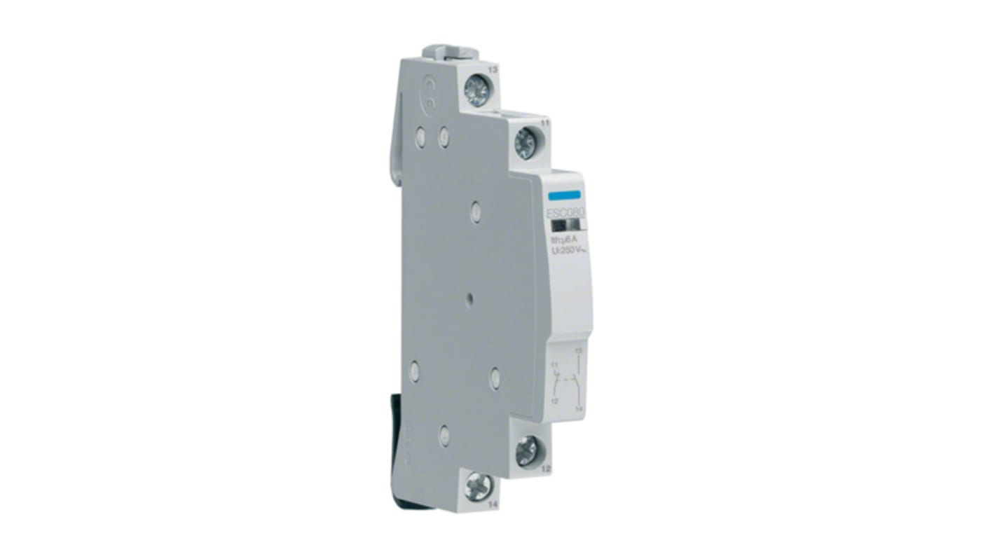 Hager Auxiliary Contact, 2 Contact, 1NC + 1NO, DIN Rail Mount ESC