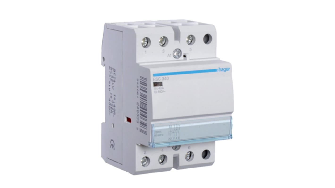 Stycznik 230 V AC Hager styki: 3 40 A 3NO Montaż na szynie DIN Śruba ESC340