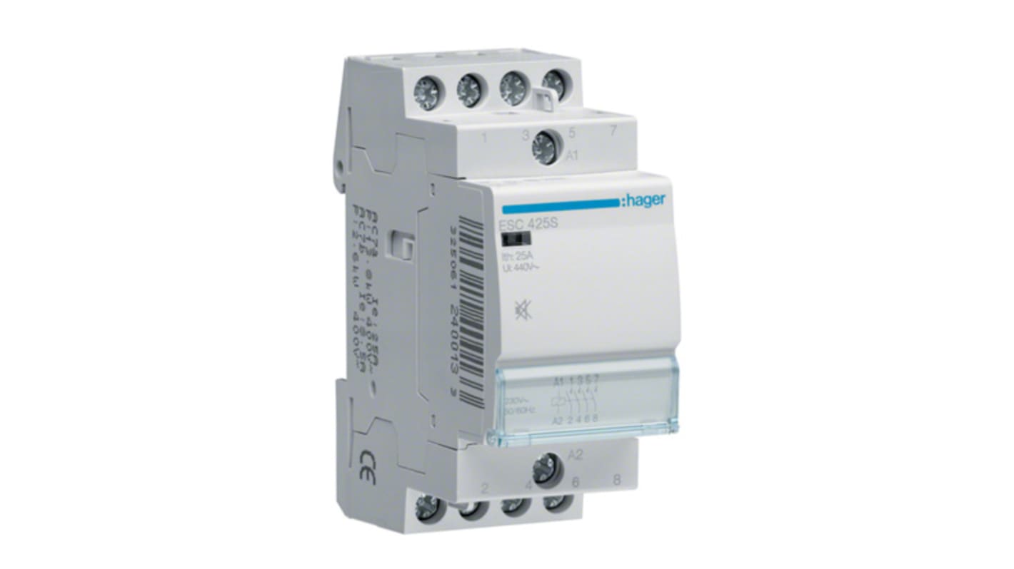 Stycznik 230 V AC Hager styki: 4 2,8 VA 25 A 4NO Montaż na szynie DIN Śruba ESC425S