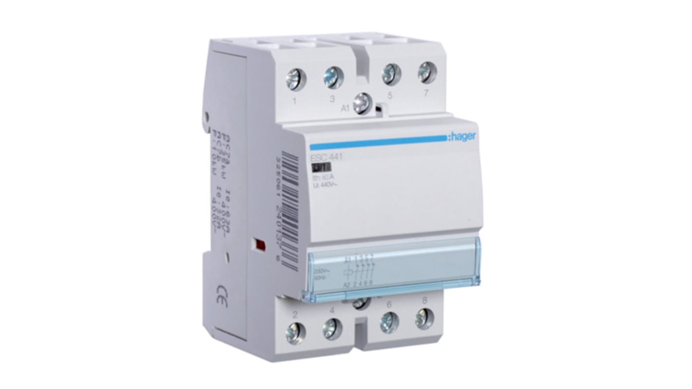 Stycznik 230 V AC Hager styki: 4 40 A 4NC Montaż na szynie DIN Śruba ESC441
